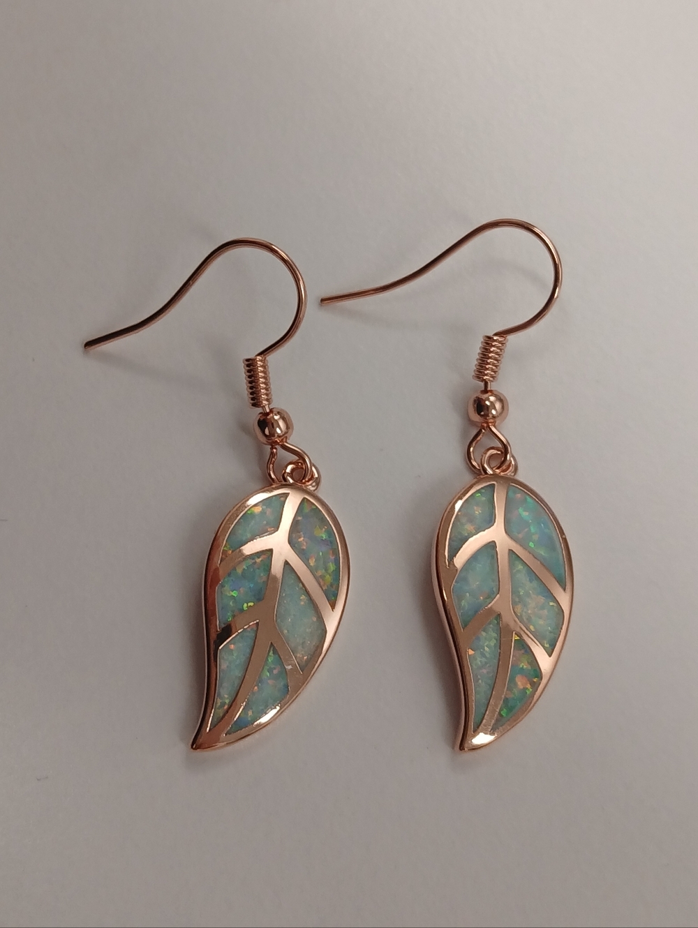 NEW! Goldoro Rose Gold Filles Leaf Lab Opal Drop Earrings - Never Worn